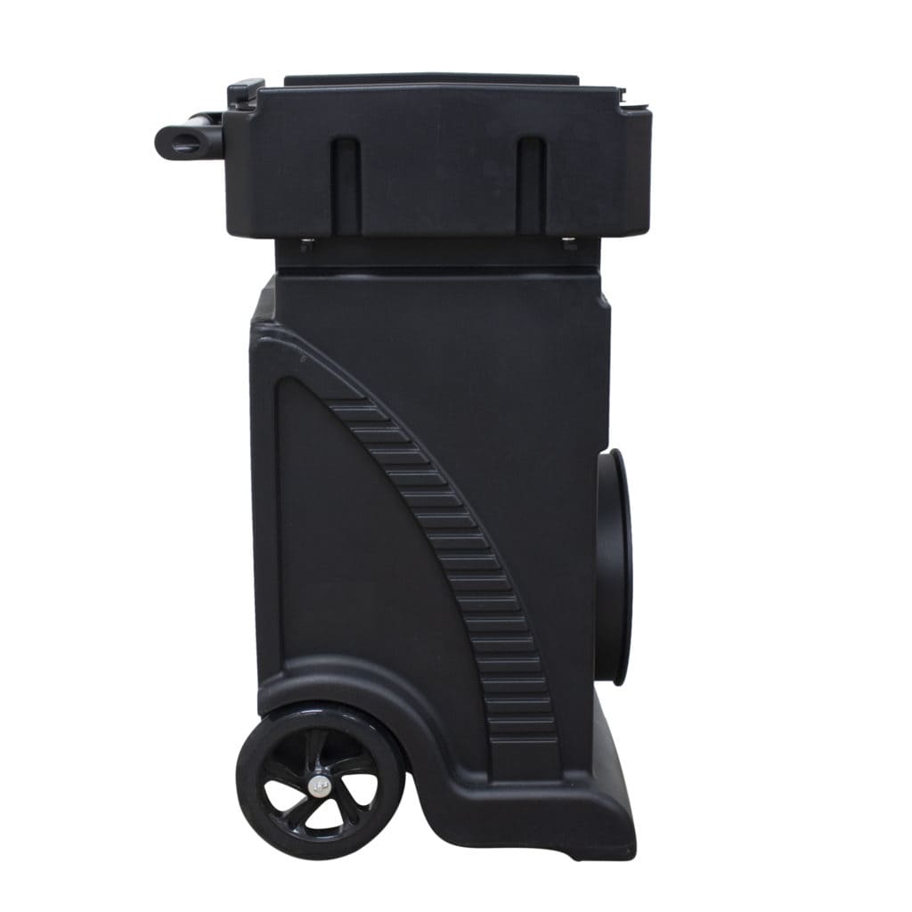 XPOWER AP-1500D Black side view with wheels on a white background