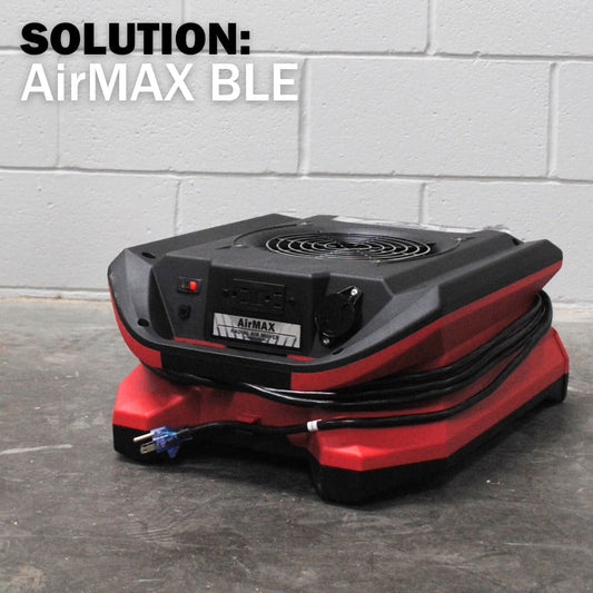 Bluetooth AirMax Phoenix Radial Air Mover on cement floor with white background
