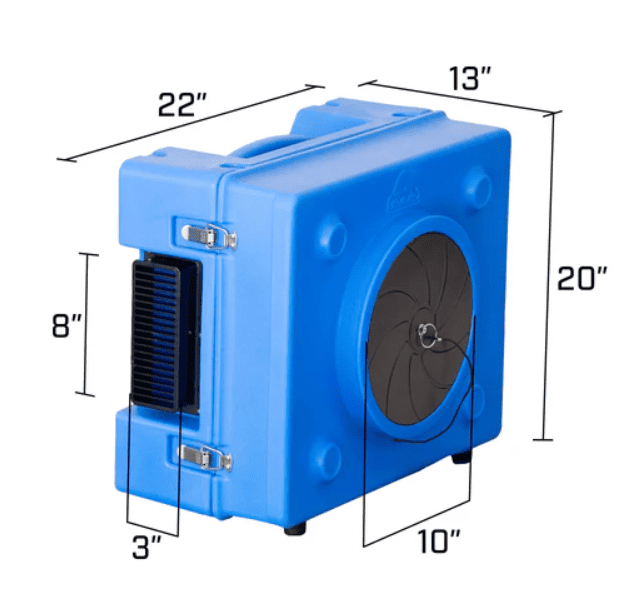 B-Air_RA-650 with dimensions on a white background