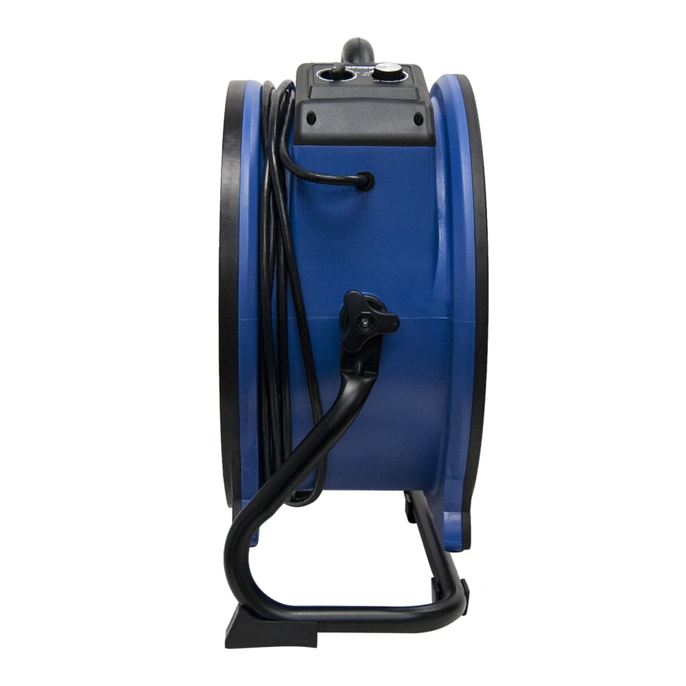 Blue and black 48ATR axial fan on a white background