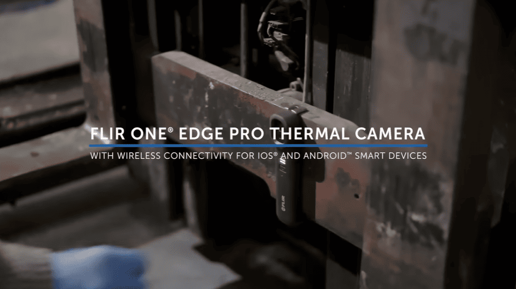FLIR ONE Edge Pro thermal camera with text on a blurred background