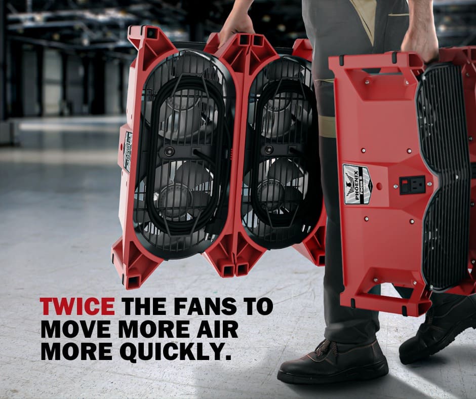 Phoenix Focus II Dual Axial Air Mover being carried two in each hand
