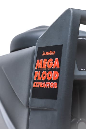 Gray equipement with KleenRite Mega Flood Extractor label on a white background