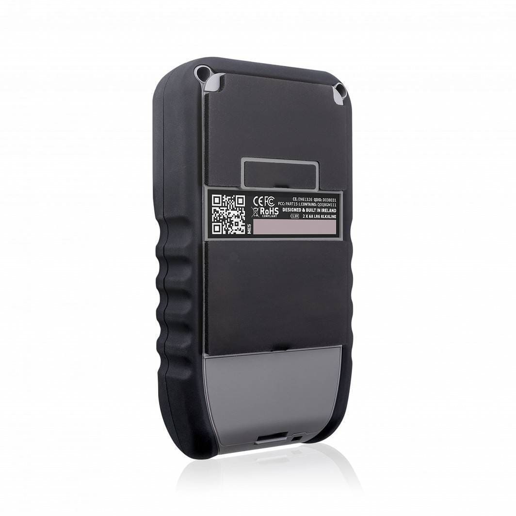 ME5 Black electronic device with QR code label on a white background