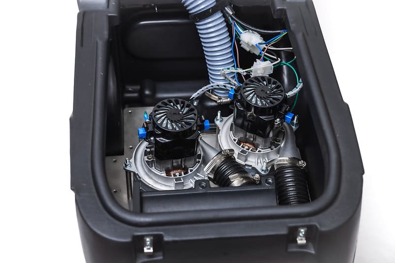 Kleenrite Mega 3 flood extractor open inside the equipment on a white background