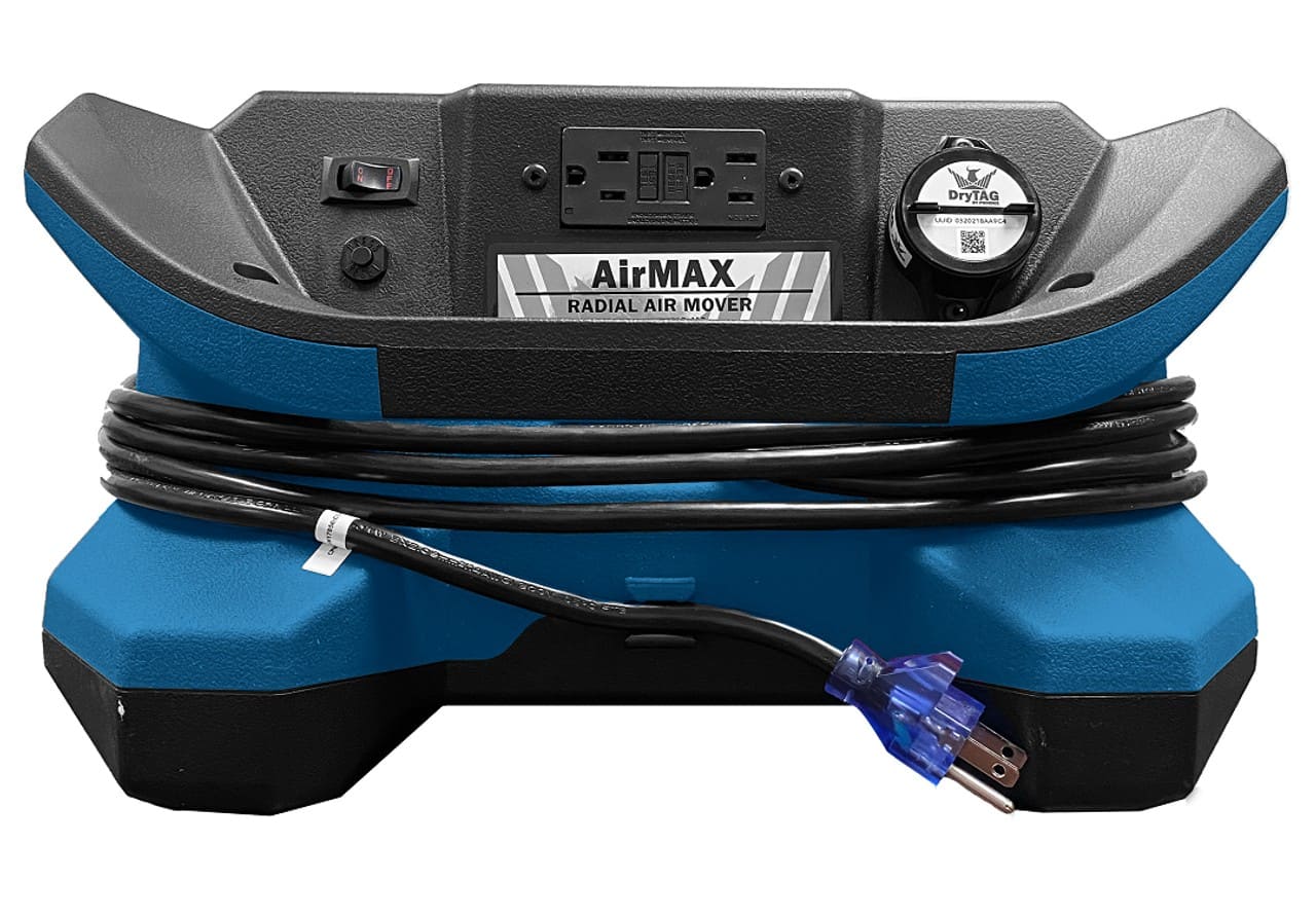 Blue and black AirMax Phoenix Radial Air Mover BLE on a white background