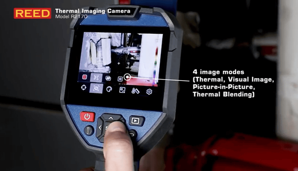 REED R2170 REED thermal imaging camera with display showing image modes.