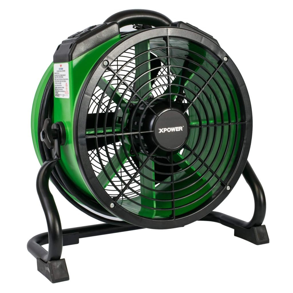 Green and black X-34AR industrial fan with XPOWER branding on a white background