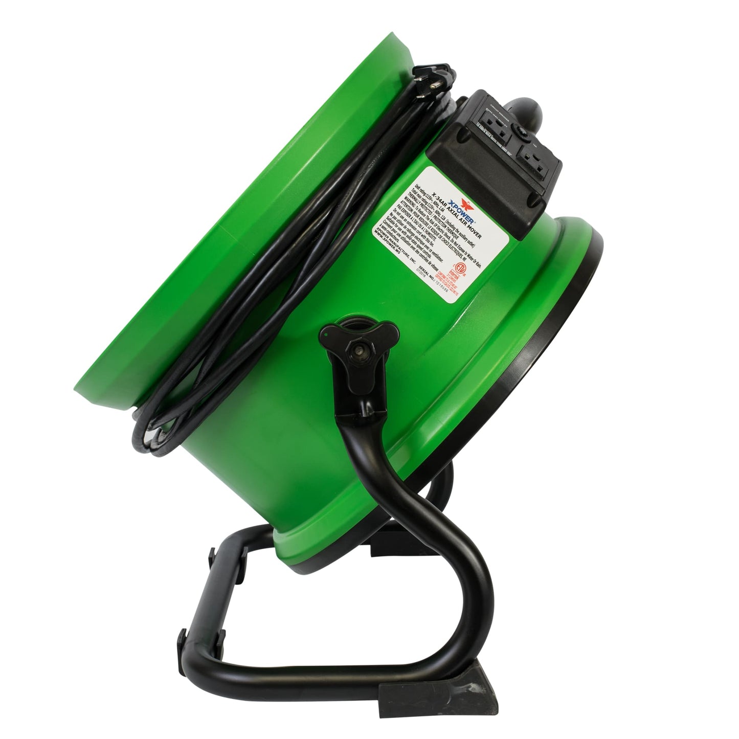Green X-34AR with black stand on a white background