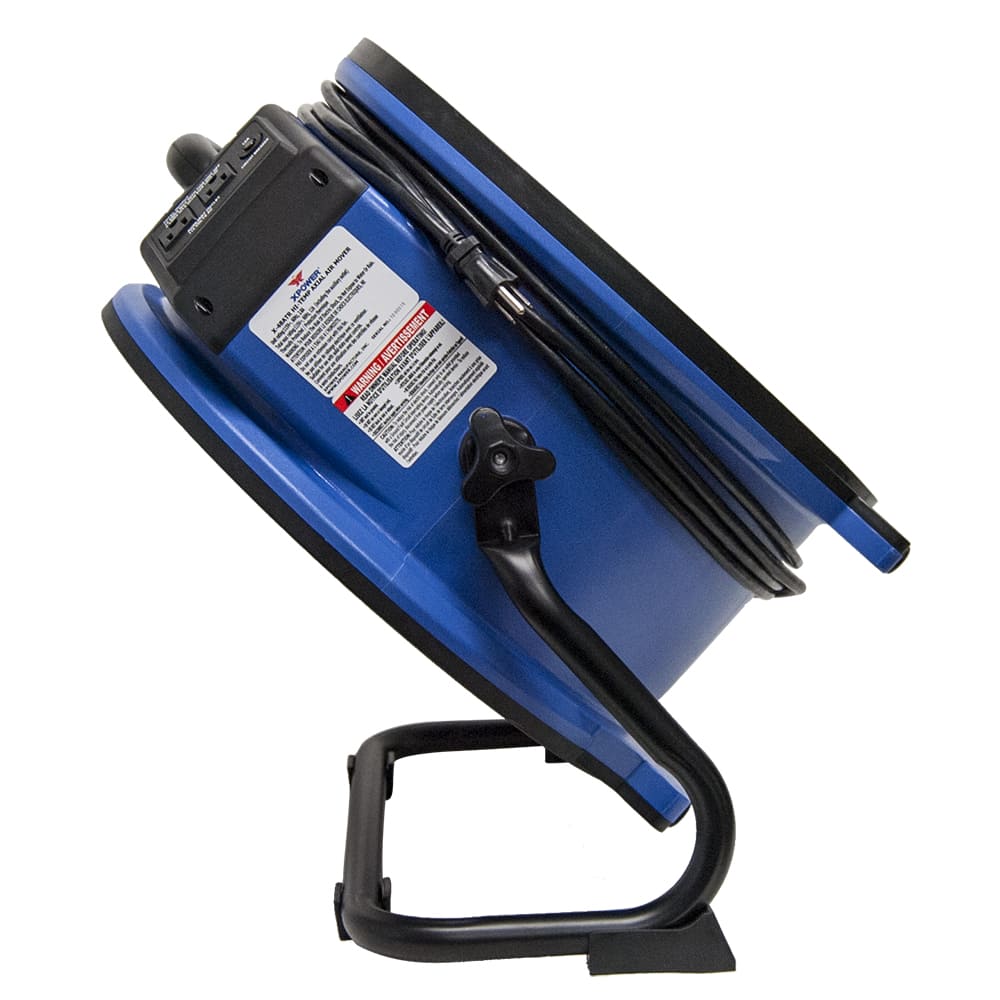 Blue and black portable x48atr fan on a white background