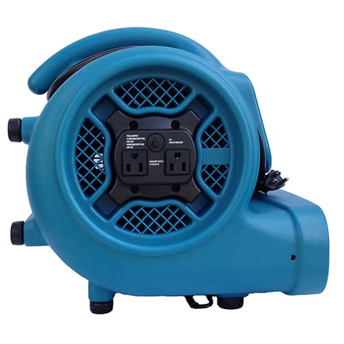 Blue XPOWER X-400A industrial fan on a white background side
