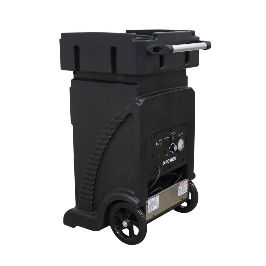 XPOWER AP-1500D back and side view with wheels on a white background