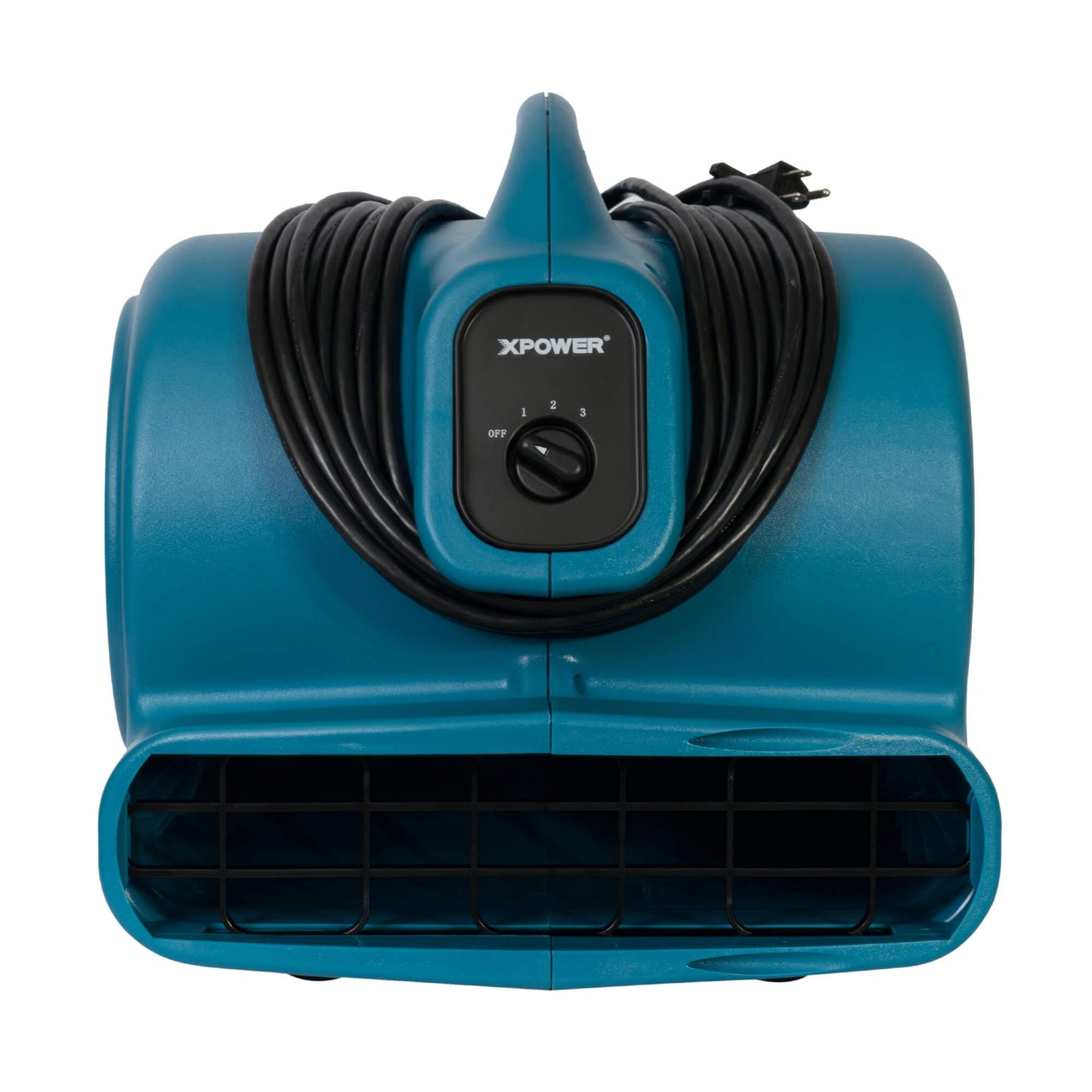 Blue air mover with XPOWER branding on a white background