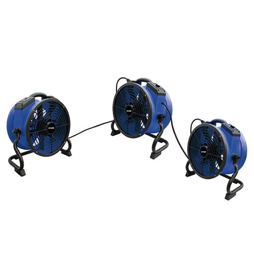 Three blue X35AR fans with black casings on a white background