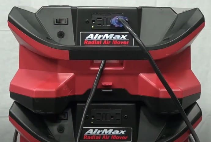 Red and black airmax radial air mover on a white background