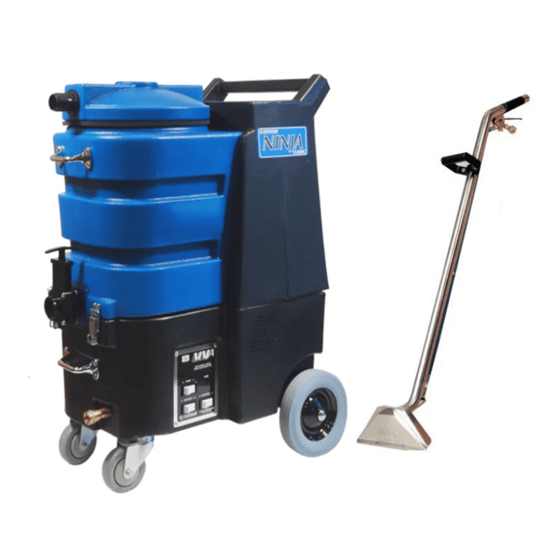 ninja 200d Blue and black cleaning machine with a handheld scrubber on a white background