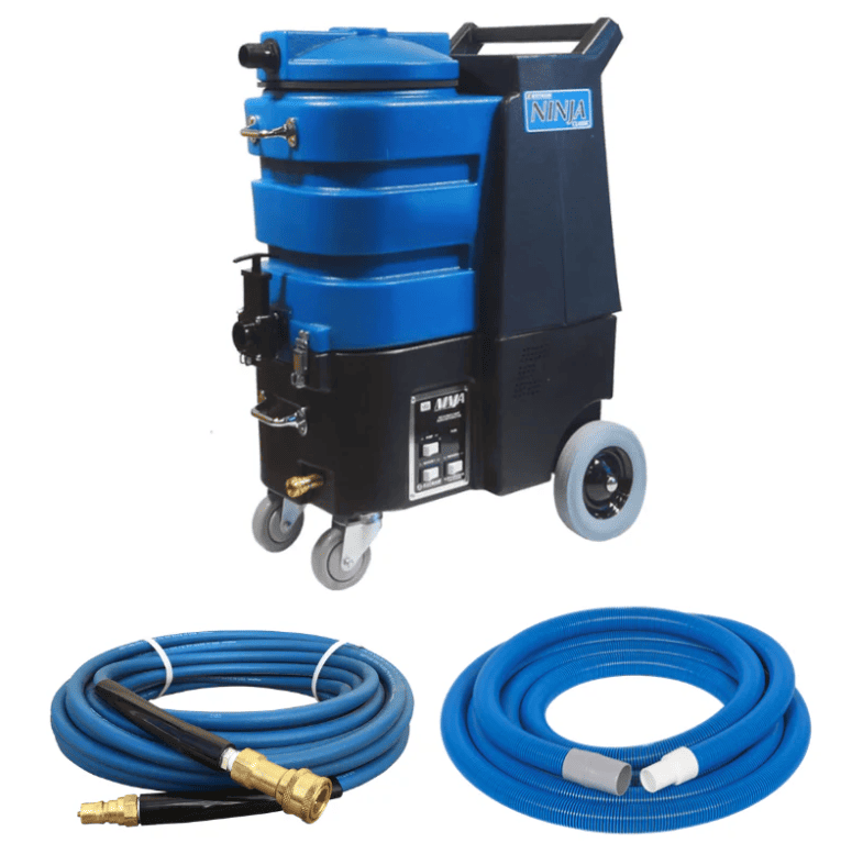 ninja 500 carpet extractor Blue and black cleaning machine with hoses on a white background