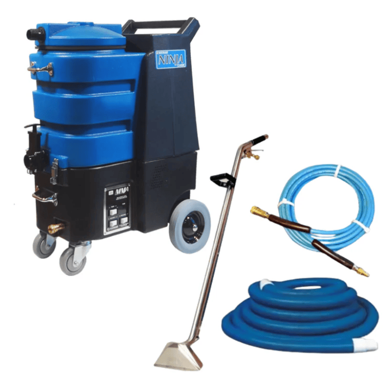 ninja carpet extractor 500 psi with heat Blue and black cleaning machine with hoses and attachments on a white background
