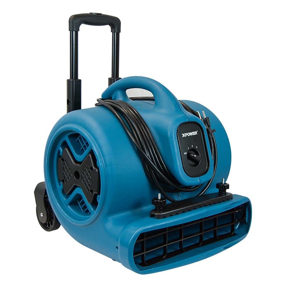 Blue p630hc xpower air blower with wheels and handle on a white background