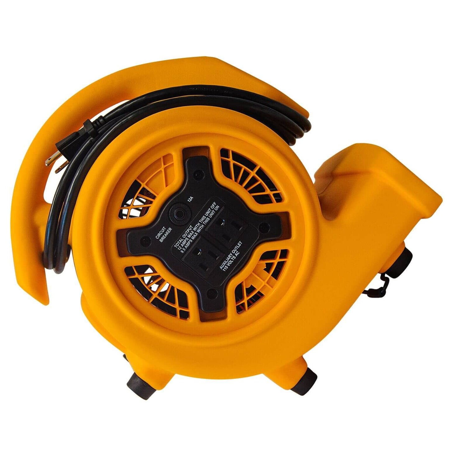 Yellow and black P 130A air mover with cord reel on a white background