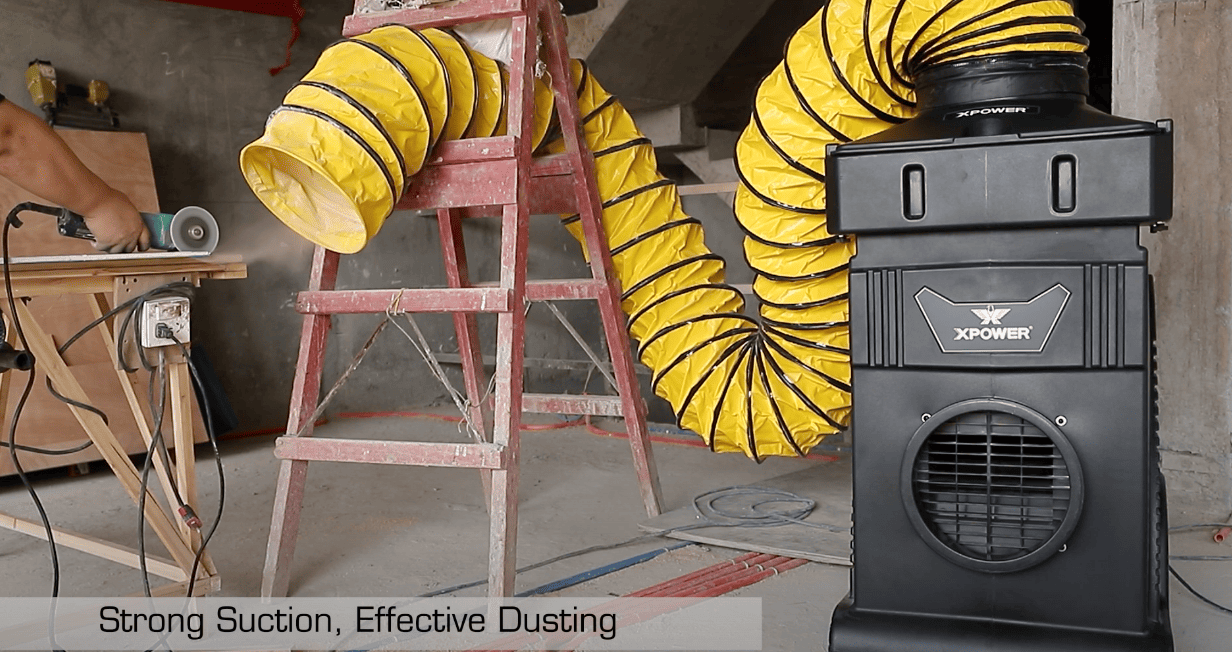 suction of the XPOWER AP-1800D HEPA Filtration System, strong suction, turned on, operating