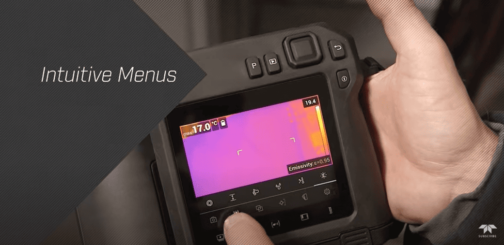 Hand holding a t530 flir and 'Intuitive Menus' text