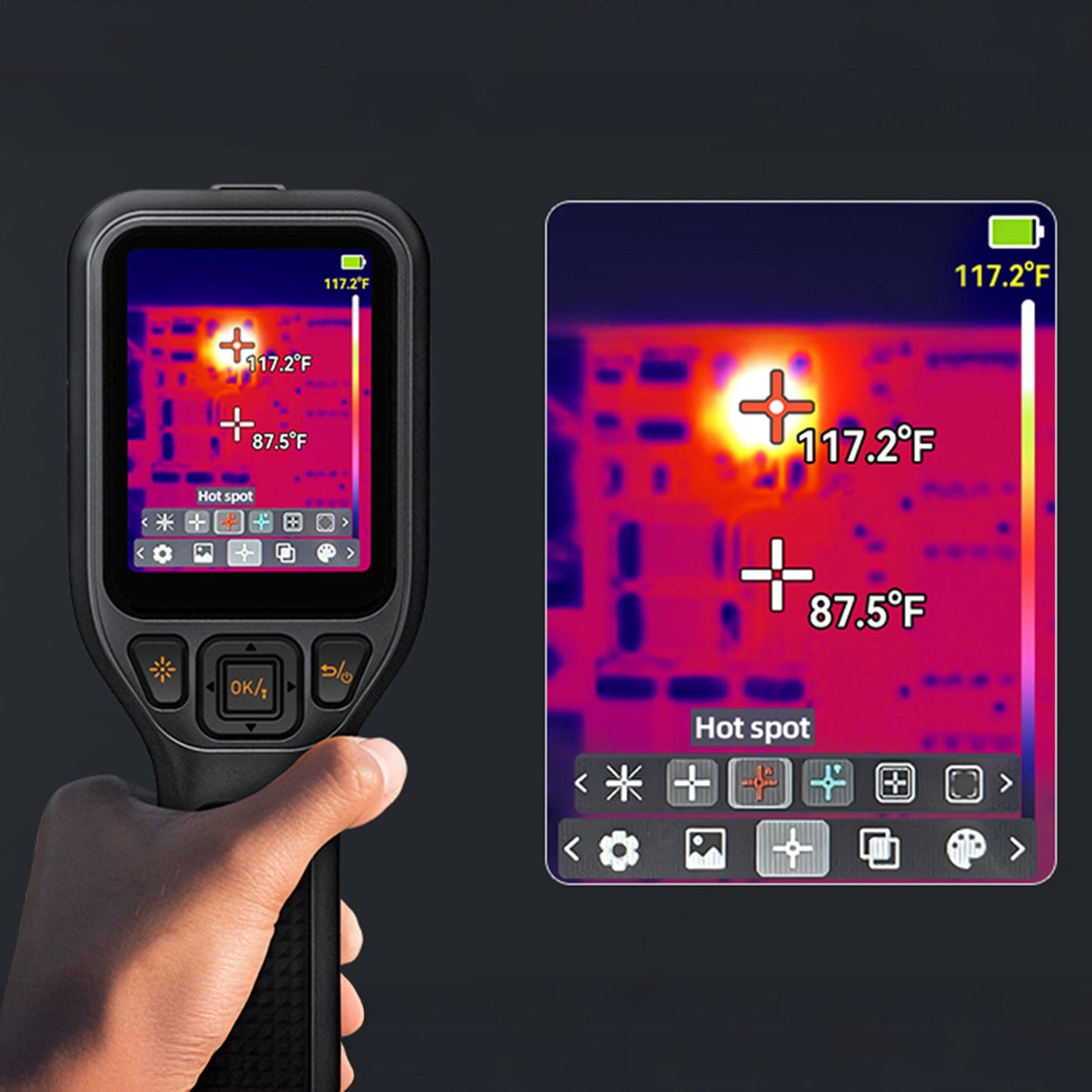 screen displaying temperature of teslong thermal imaging camera, teslong tts260