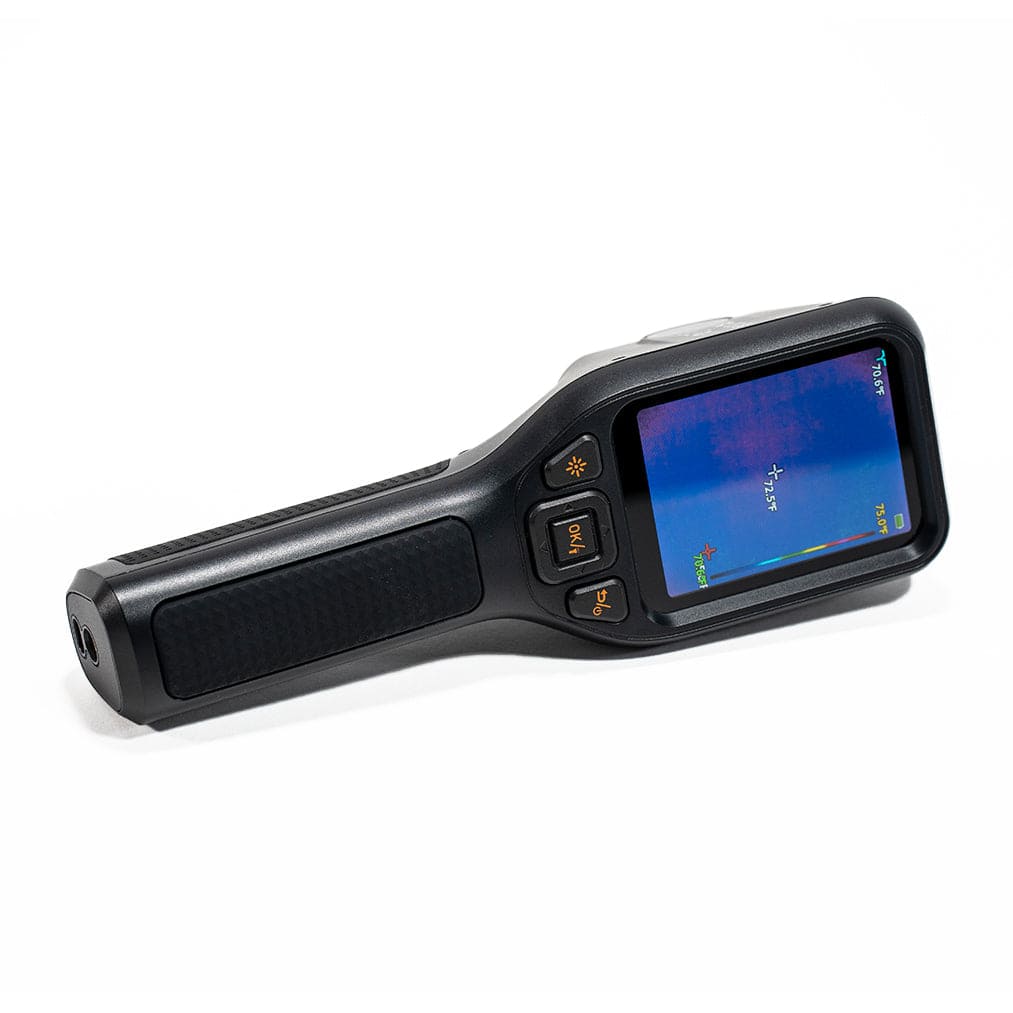 teslong thermal imaging camera, white background, on its side