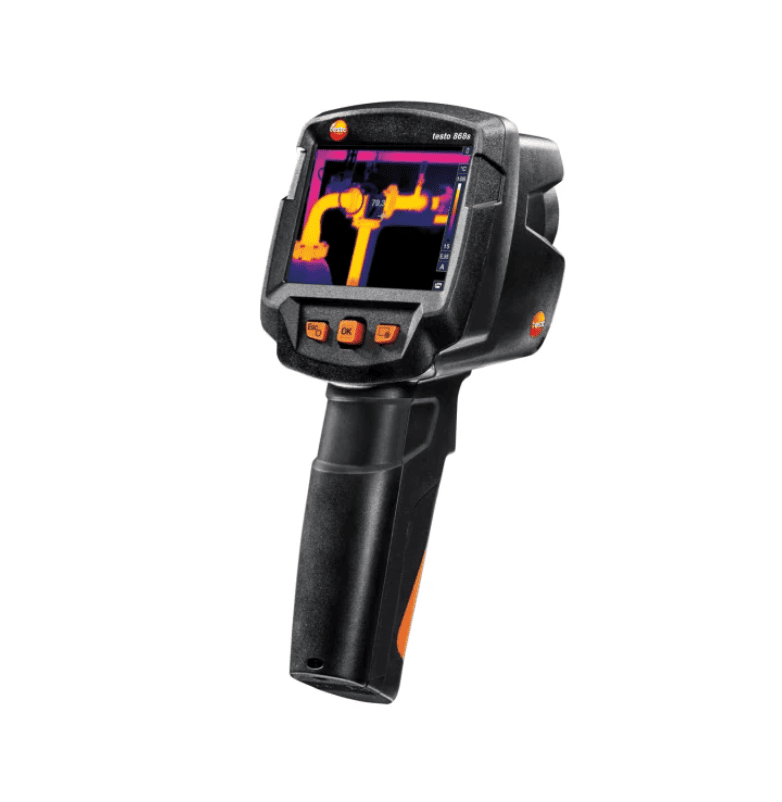 testo 868s thermal imaging camera Thermographic camera with thermal imaging display on a white background