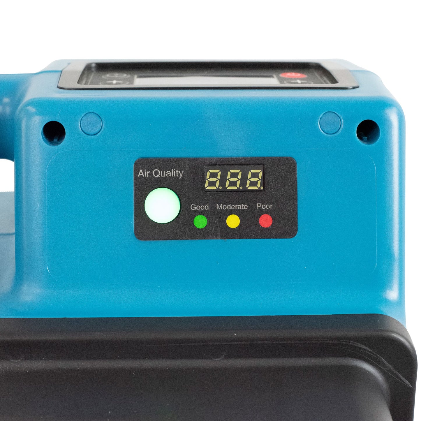 XPOWER X-2700 Professional 3-Stage HEPA Air Scrubber air quality monitor with digital display and color-coded indicator on a white background