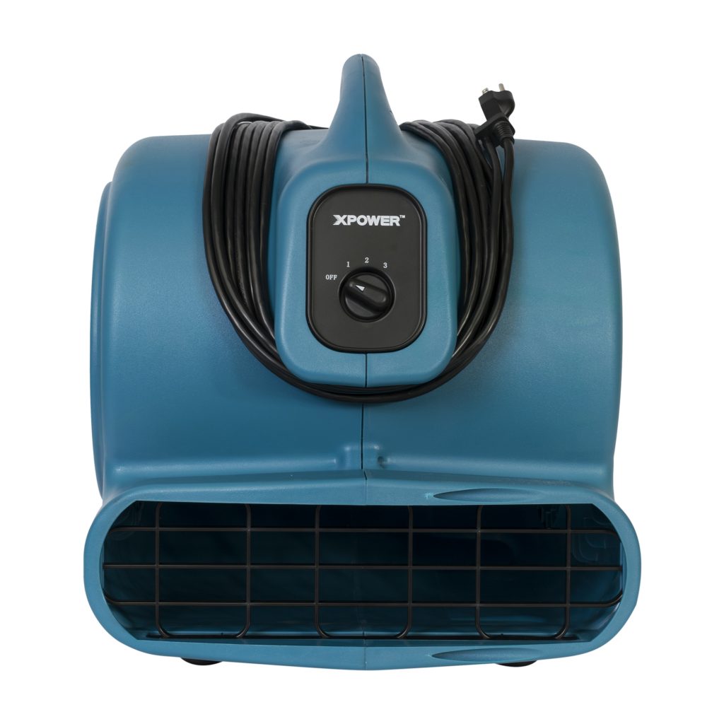 Blue x-830 xpower fan with XPower branding on a white background