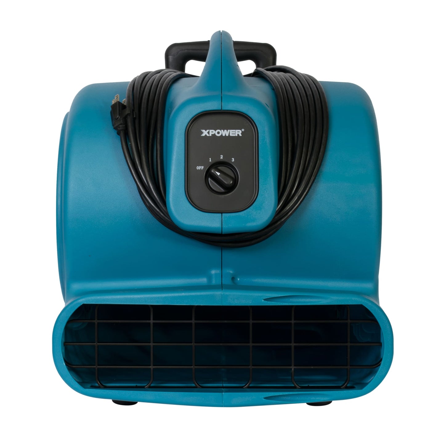 Blue air mover x-830h with XPOWER branding with wire on a white background