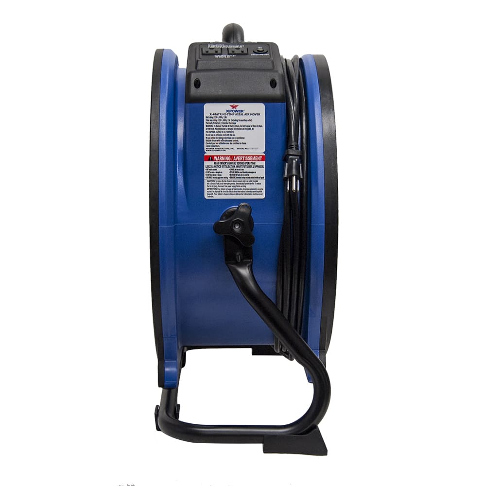 Blue and black axial x48atr with cable on a white background