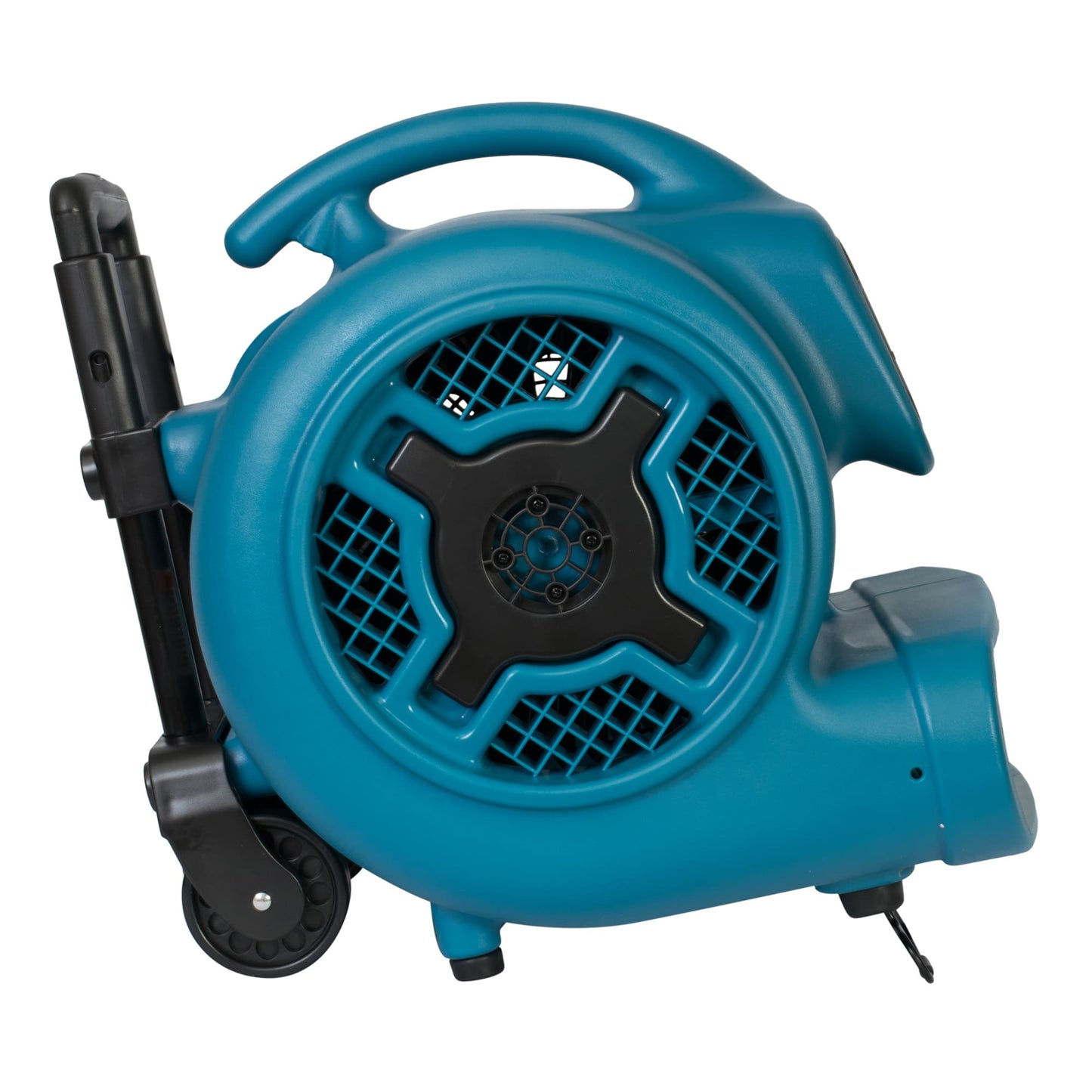 Blue blower x-830h xpower side with wheels on a white background