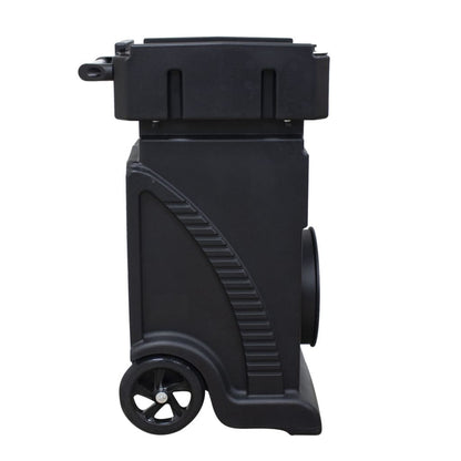 XPOWER AP-1500D Black side view with wheels on a white background