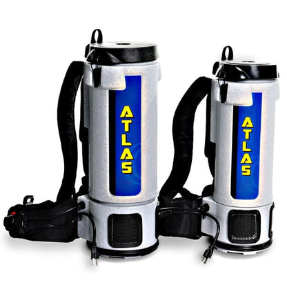 Commercial backpack vacuum front view, on white background