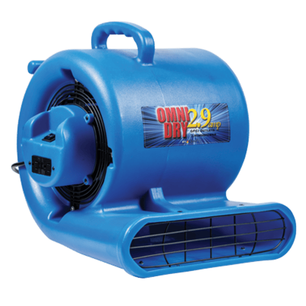 Blue omni dry air mover on a white background