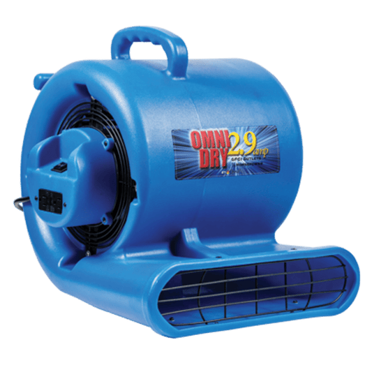 Blue omni dry air mover on a white background