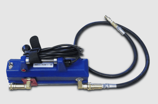 Blue esteam External Heatermate with hoses and connectors on a white background