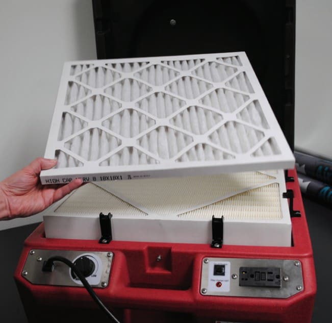 Phoenix Guardian R HEPA Air Scrubber Interior showing a filter