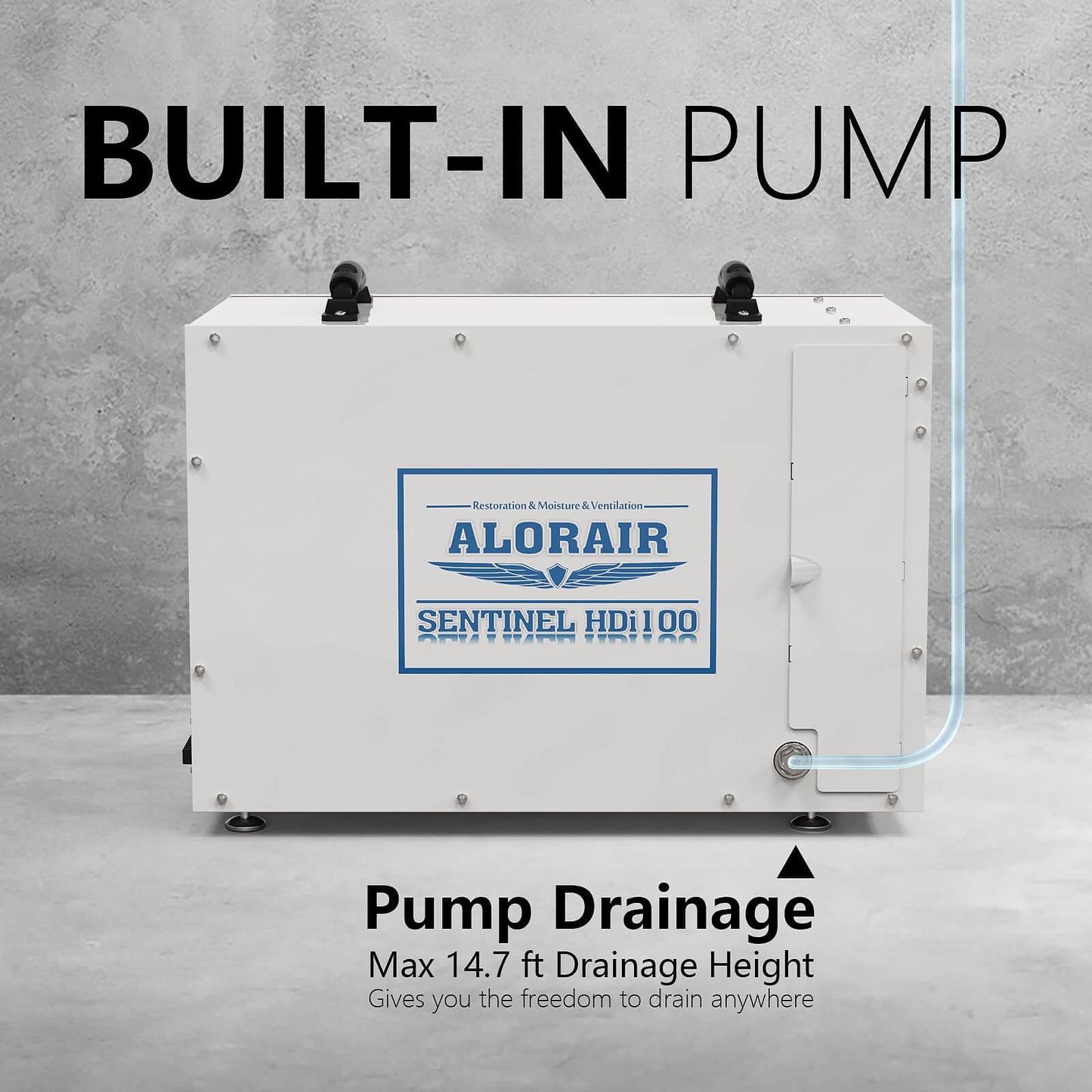 AlorAir Sentinel HDi100 with built-in pump on a gray background