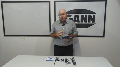 Man standing in front of a whiteboard with Gann logo holding Hydromette BL H 40