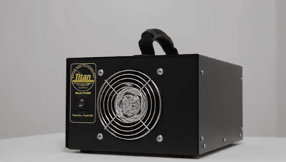 Black Hydroxyl Generator Titan 1000 on a white surface and gray background