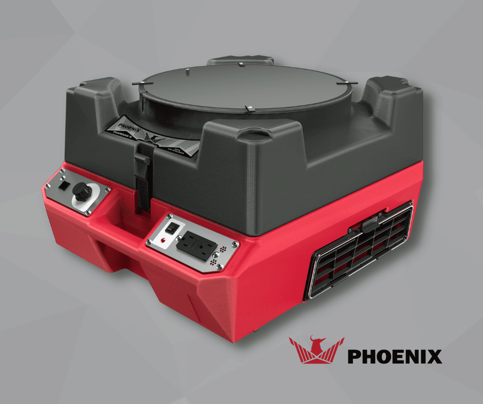 Phoenix Guardian R HEPA Air Scrubber in red with branding 