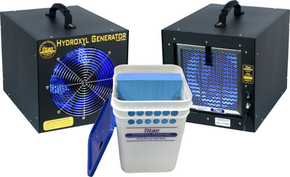 Titan Hydroxyl Generator with a blue light display and a white container on a white background