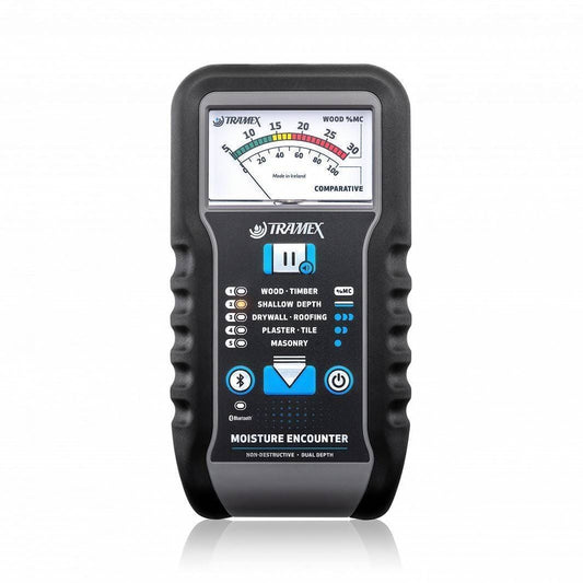 Tramex  ME5 moisture meter on a white background