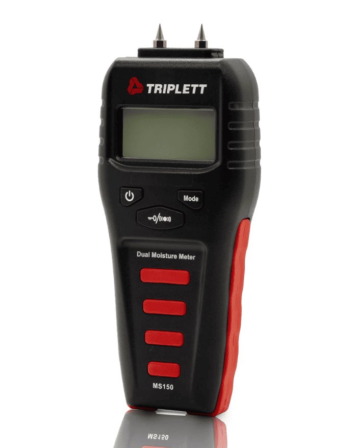 Triplett MS150 Pin & Pinless Moisture Meter with a shadow below on a white background