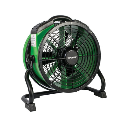 Green and black industrial fan with XPOWER branding on a white background