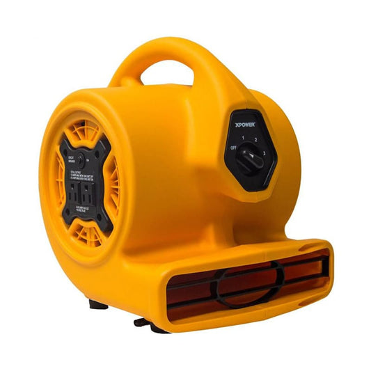Yellow Xpower p130a air blower with black control panel on a white background