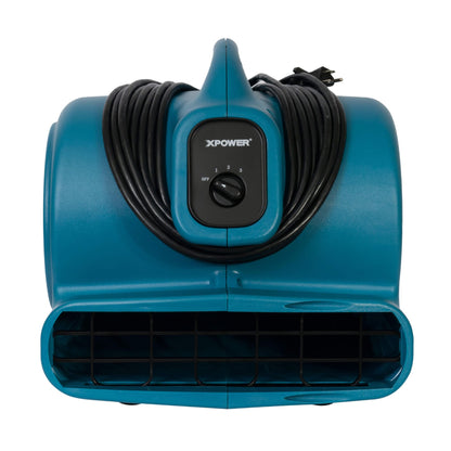 Blue air mover with XPOWER branding on a white background